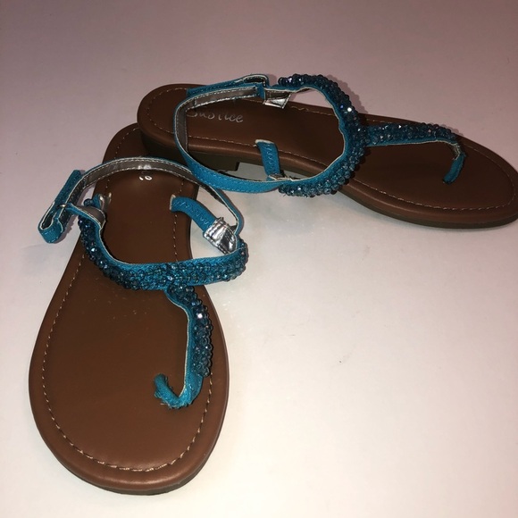 NEW Justice Jeweled Turquoise Blue Sandals - Picture 4 of 12